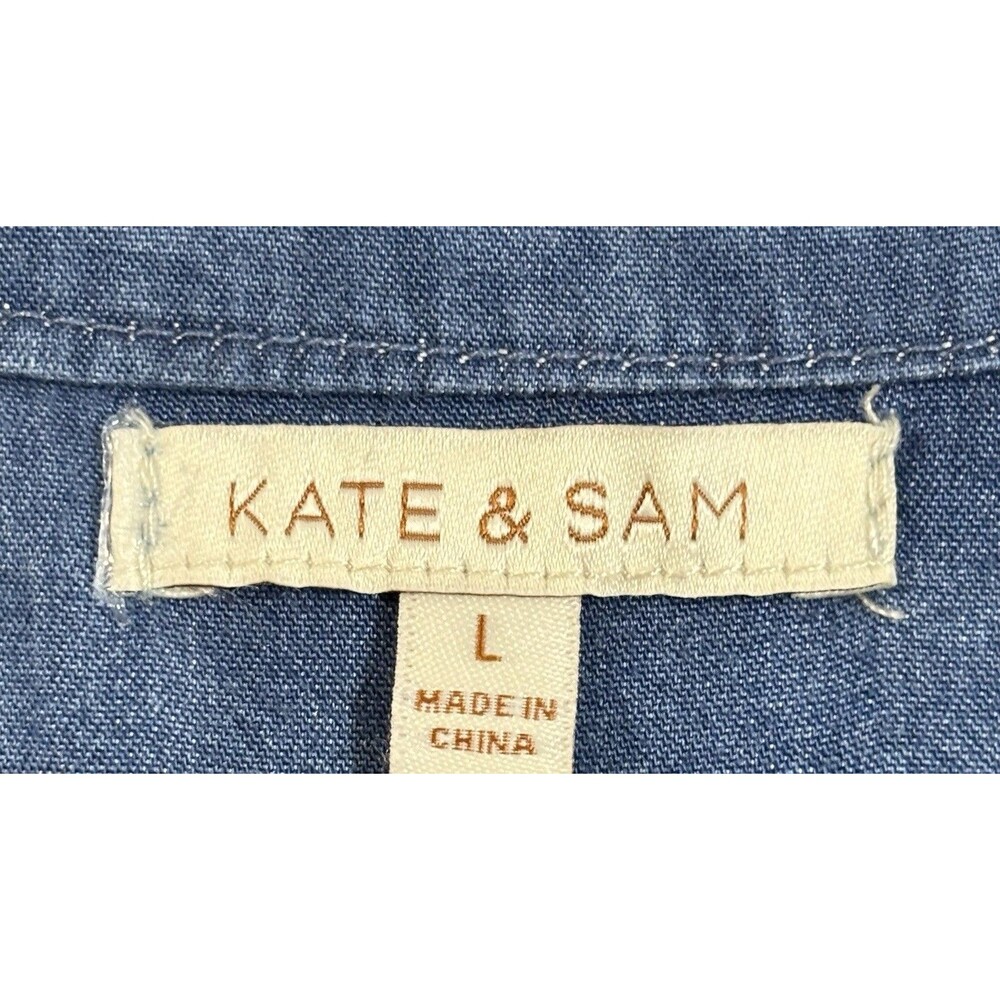 KATE & SAM Women’s Large Tiered Denim Midi Dress Blue Chambray Short Sleeve NWT - Picture 4 of 6